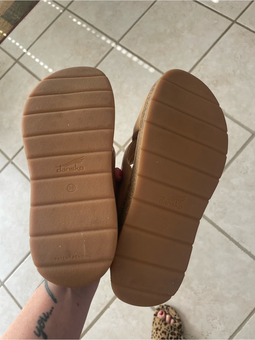 Dansko Tan Leather Crisscross Slip-On platform Mules - Picture 5 of 6